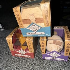 Wooden Puzzle Set - Mosaic Tile, Lighthouse Flame, Aztec Sun Stone